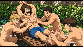 Roped To The Backyard Lounger - Bare Hands On His Ribs And Soles (2D Anime Bara)